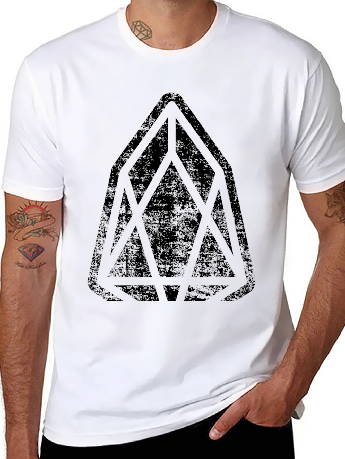 Mens Black Graphic Tee - Geometric Design