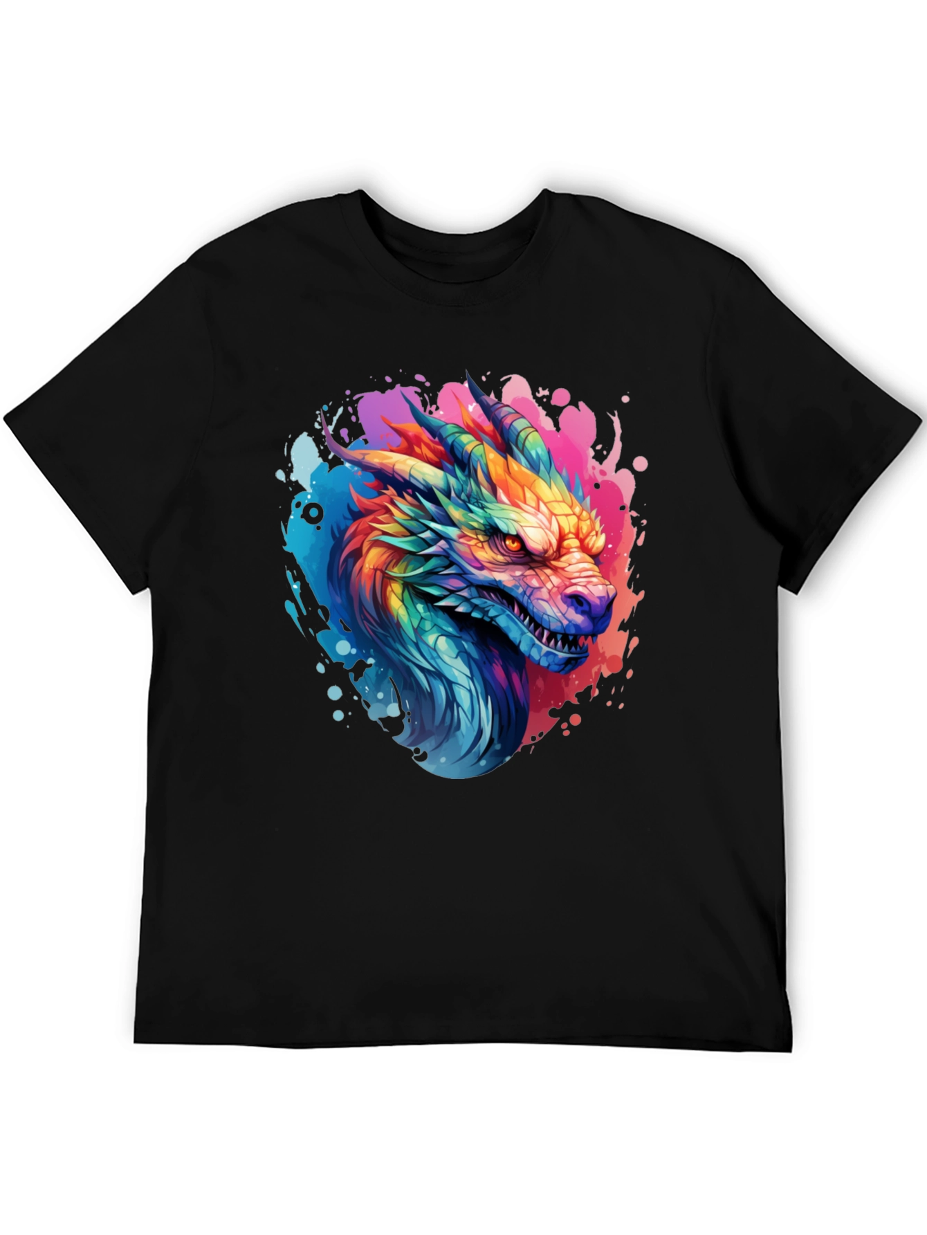 Rainbow Dragon Graphic T-Shirt - Mens Black Tee