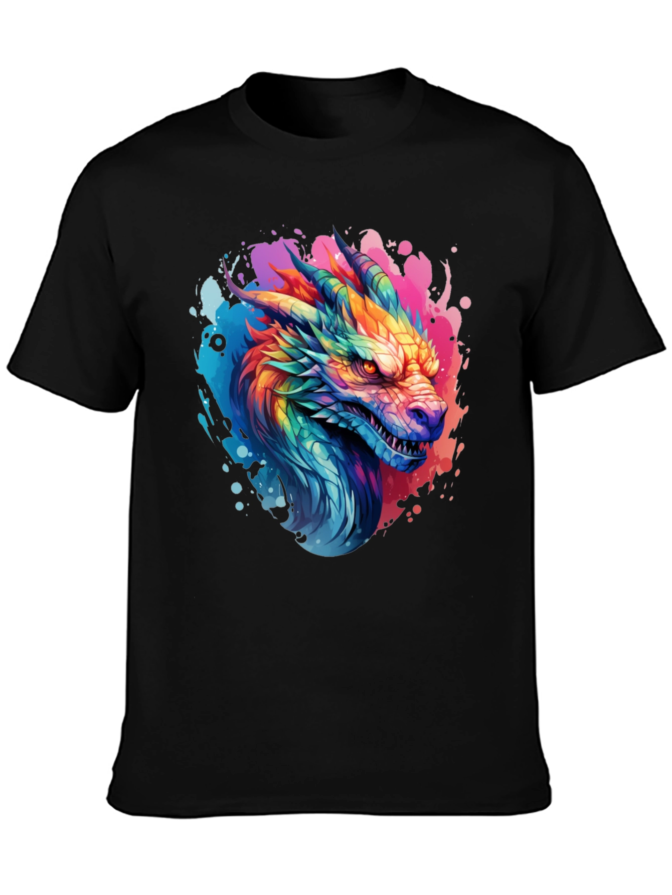 Rainbow Dragon Graphic T-Shirt - Mens Black Tee