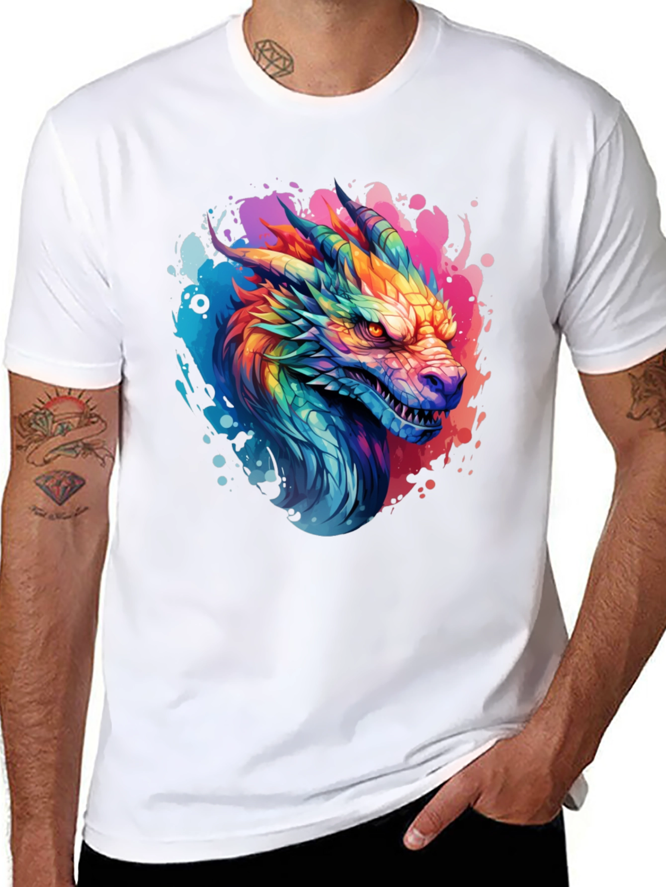 Rainbow Dragon Graphic T-Shirt - Mens Black Tee