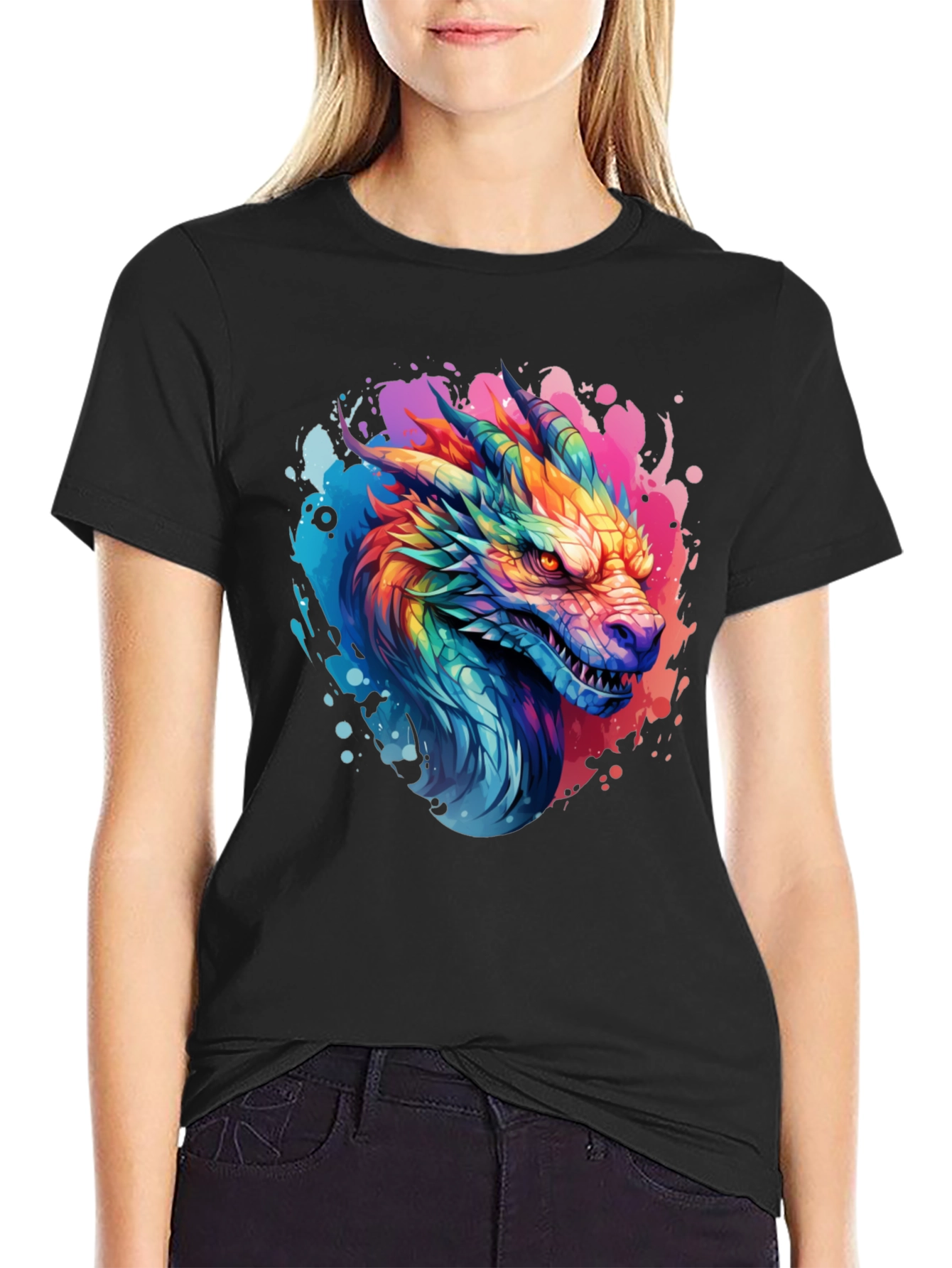 Rainbow Dragon Graphic T-Shirt - Mens Black Tee