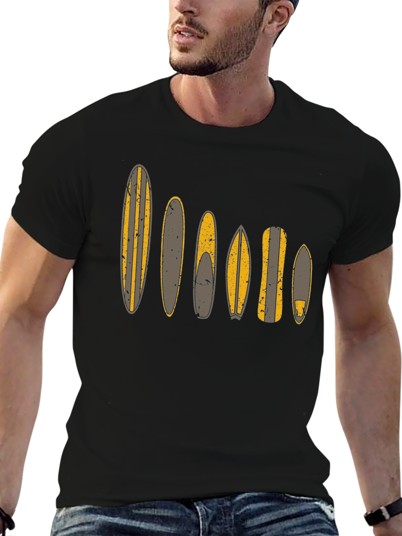 Surfboard Pattern Black T-Shirt