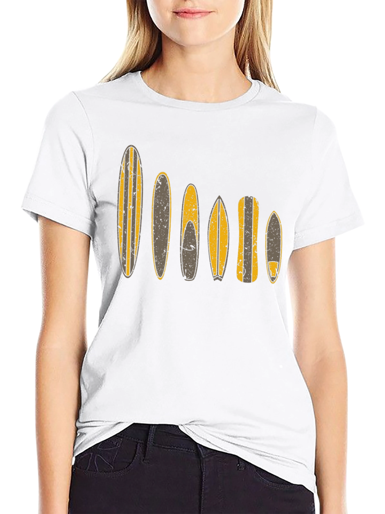 Surfboard Pattern Black T-Shirt