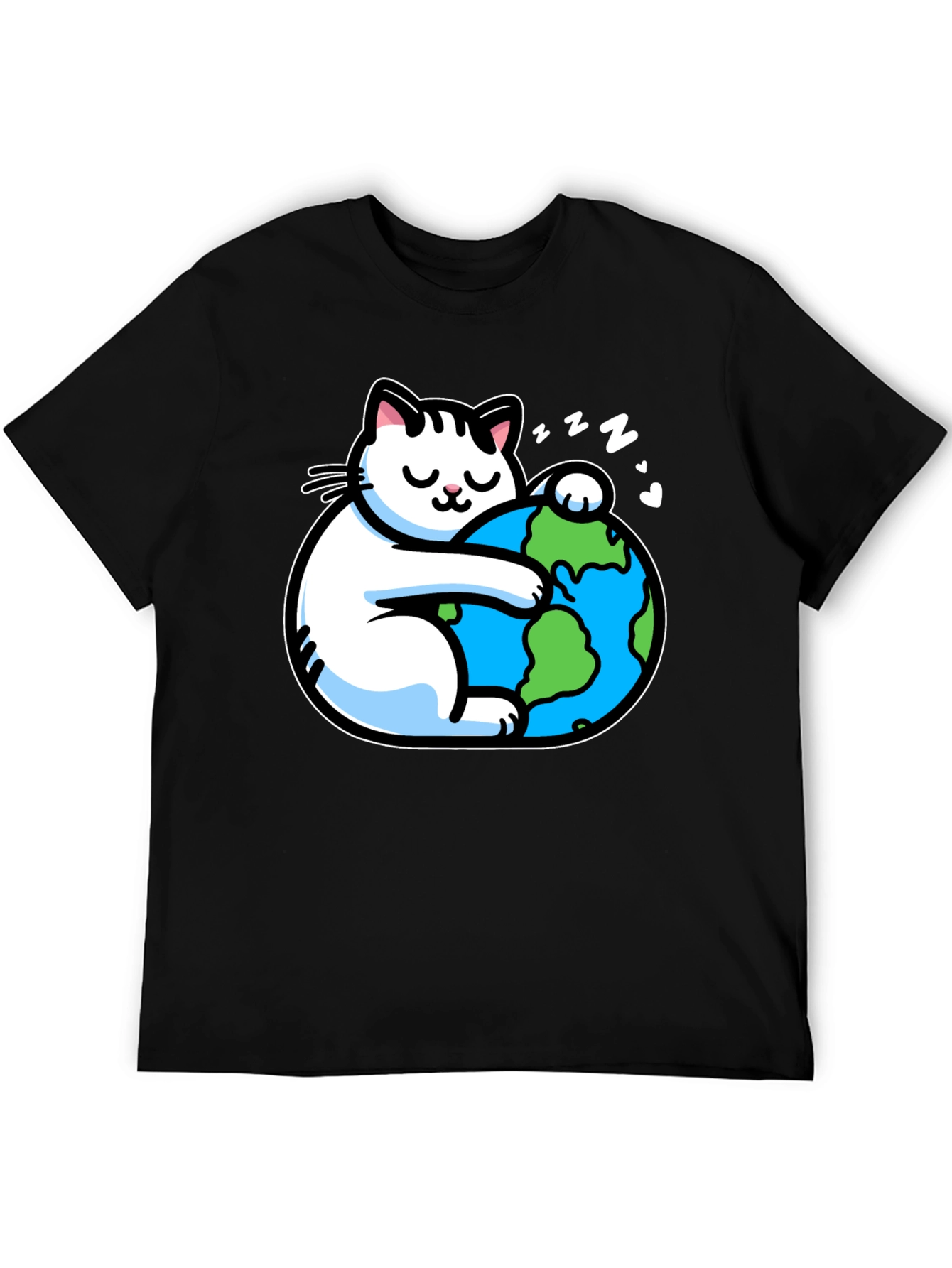 Cat Hugging Earth T-Shirt - Black