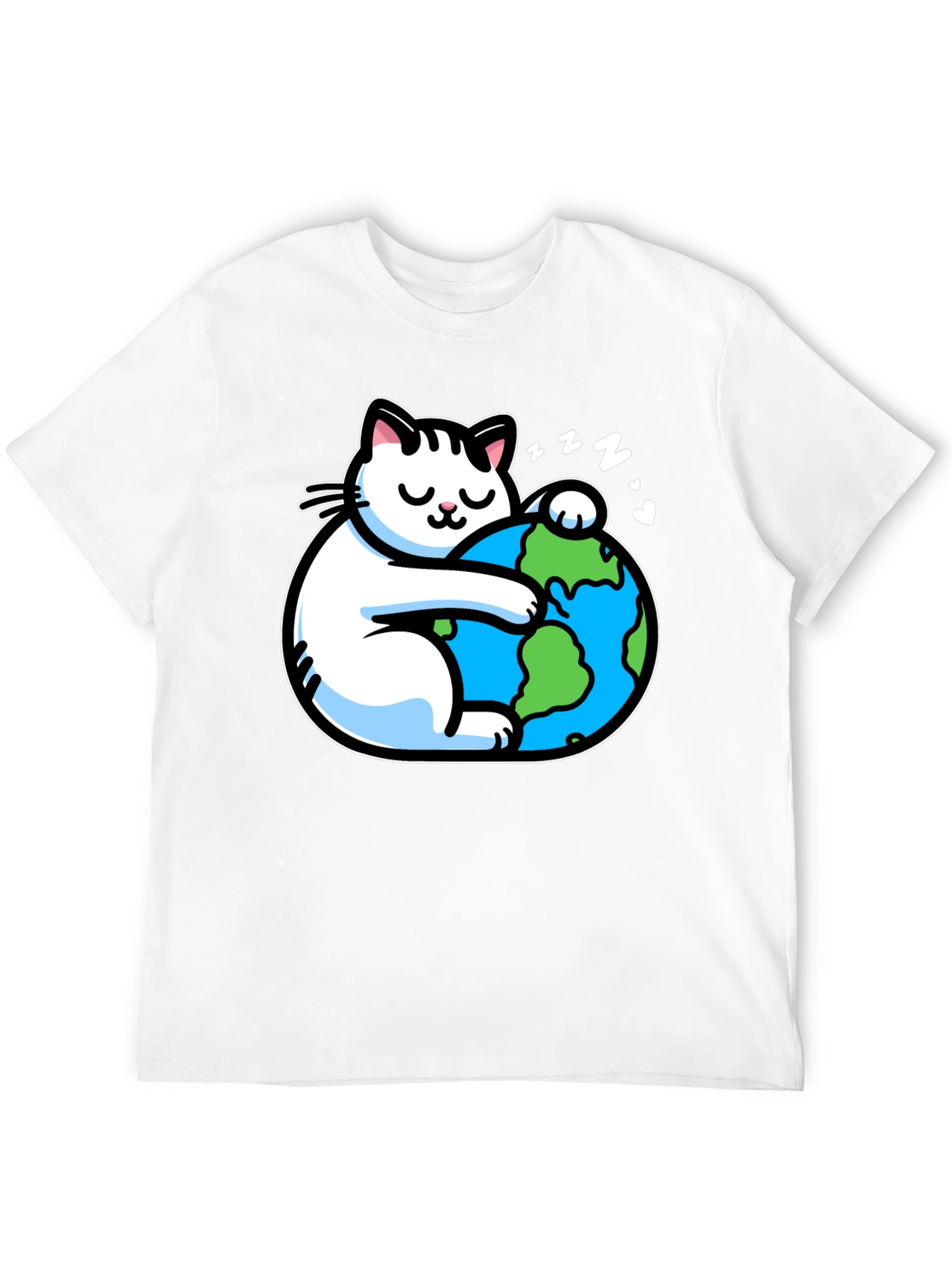 Cat Hugging Earth T-Shirt - Black