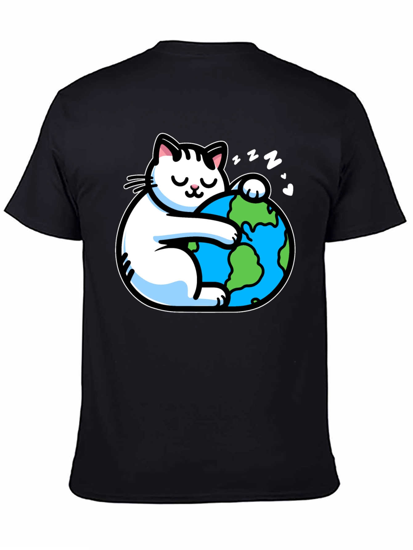 Cat Hugging Earth T-Shirt - Black