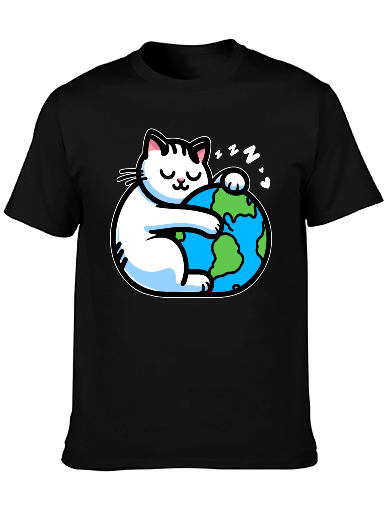 Cat Hugging Earth T-Shirt - Black