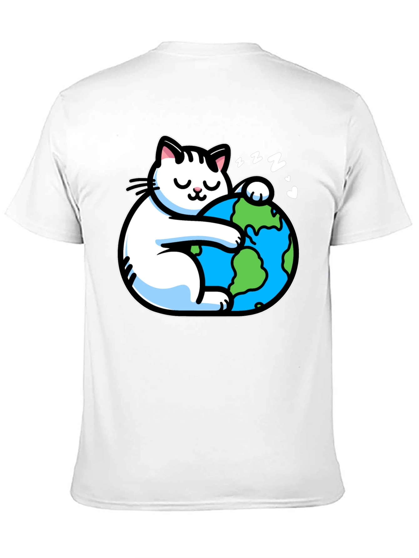 Cat Hugging Earth T-Shirt - Black