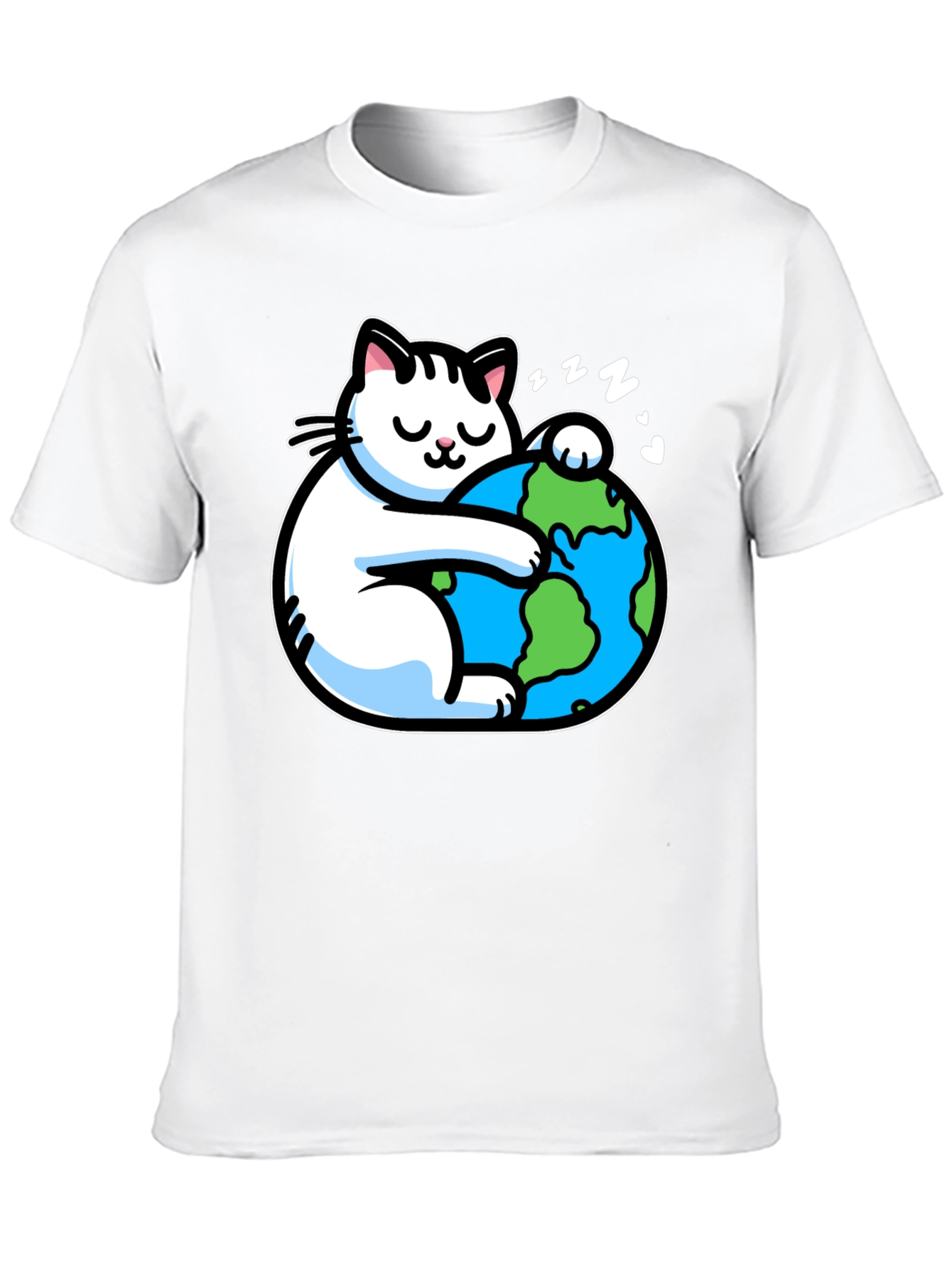 Cat Hugging Earth T-Shirt - Black
