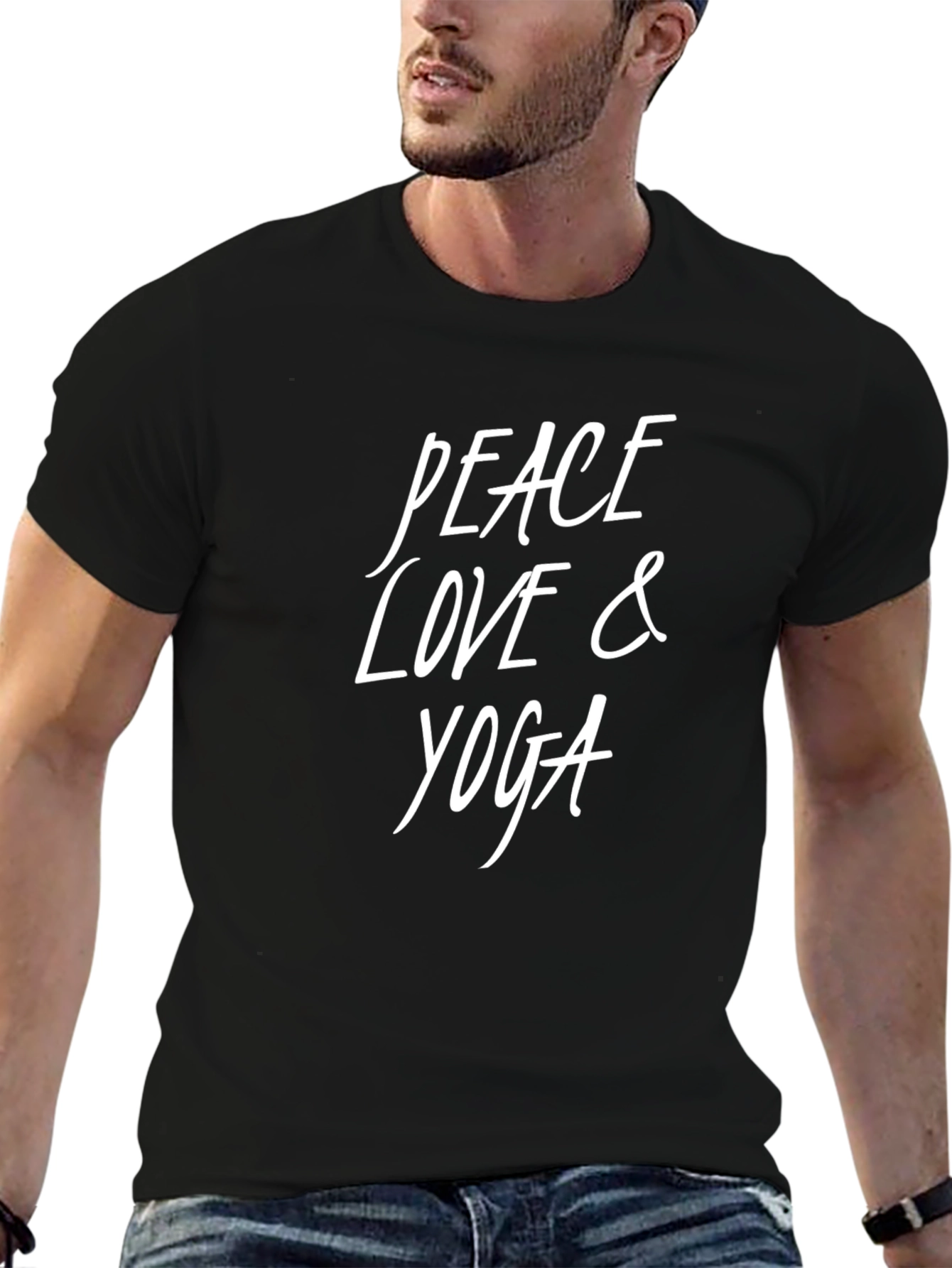 Peace Love Yoga Graphic Tee - Mens Black T-Shirt
