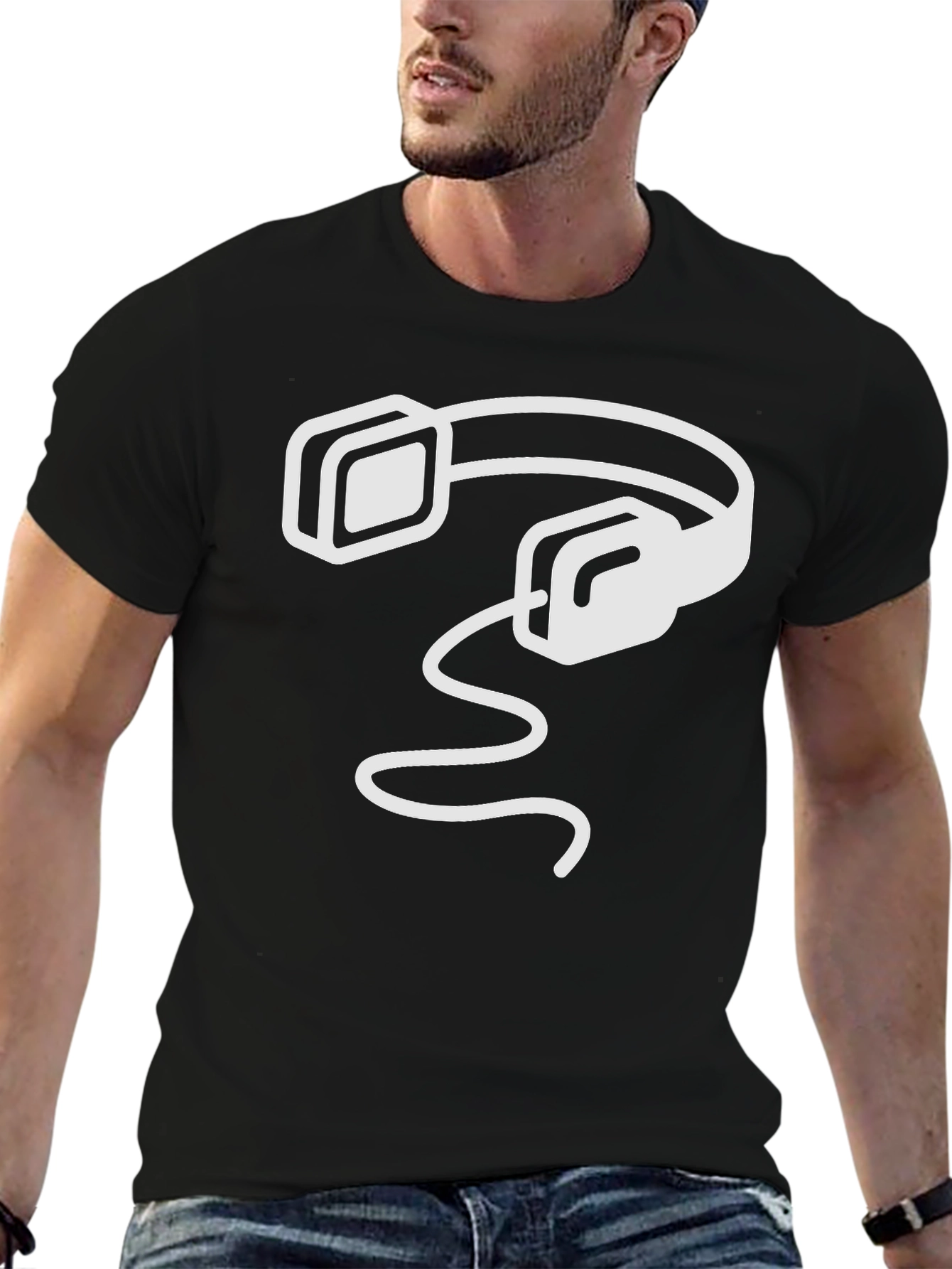 Modern Headphones Graphic Black T-Shirt