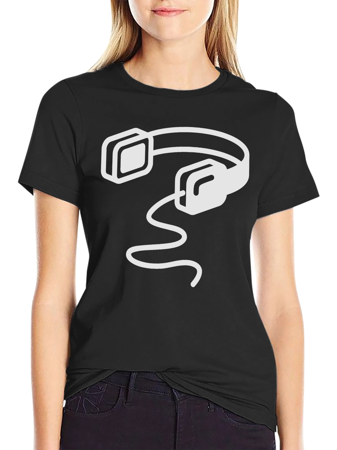 Modern Headphones Graphic Black T-Shirt