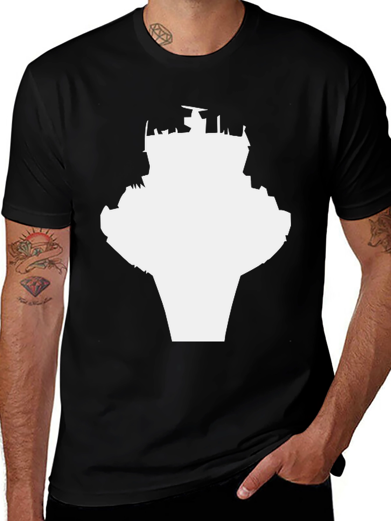 Black T-Shirt with Abstract Tower Graphic