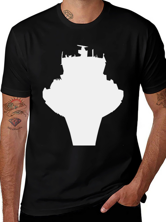 Black T-Shirt with Abstract Tower Graphic