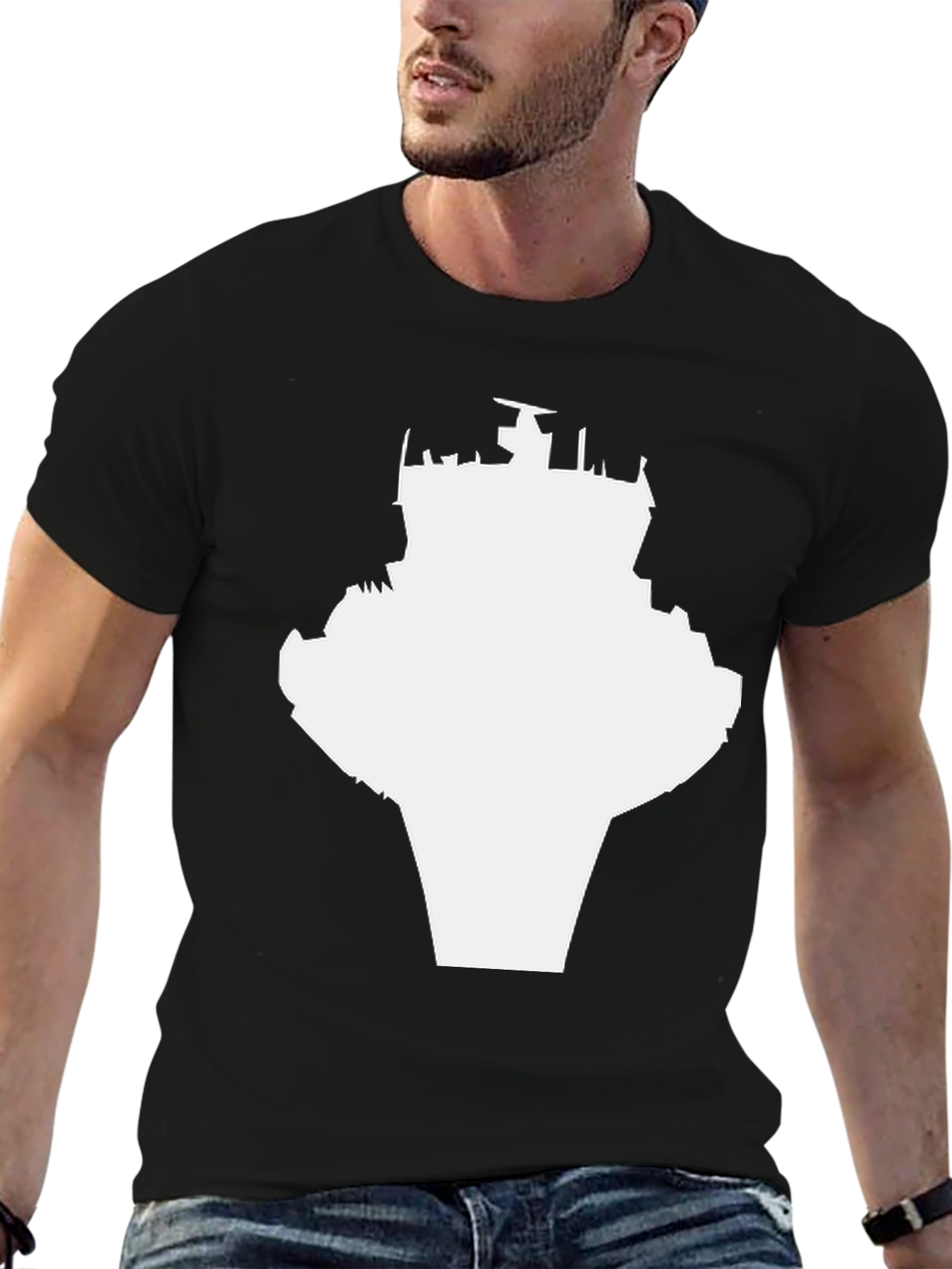 Black T-Shirt with Abstract Tower Graphic