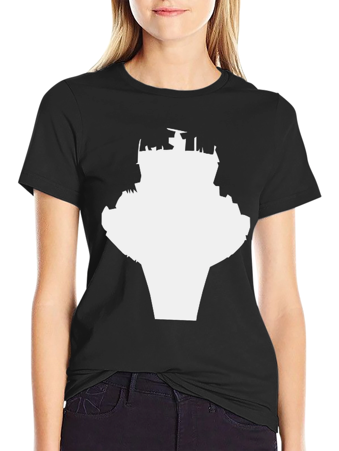 Black T-Shirt with Abstract Tower Graphic