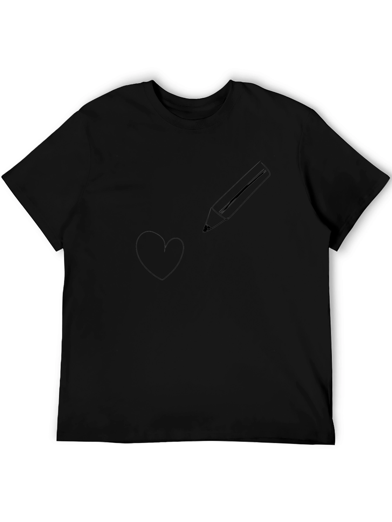 Heart and Pencil Black Graphic T-Shirt