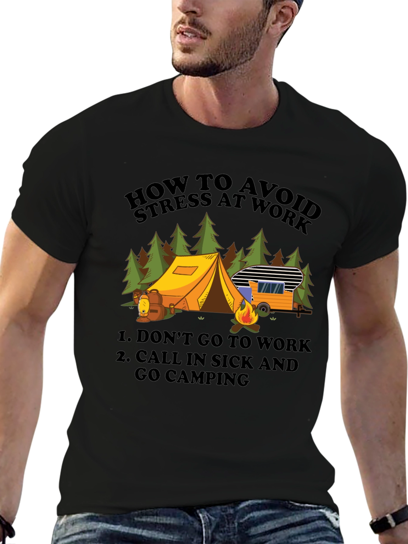 Avoid Stress Camping T-Shirt - Funny Vacation Tee