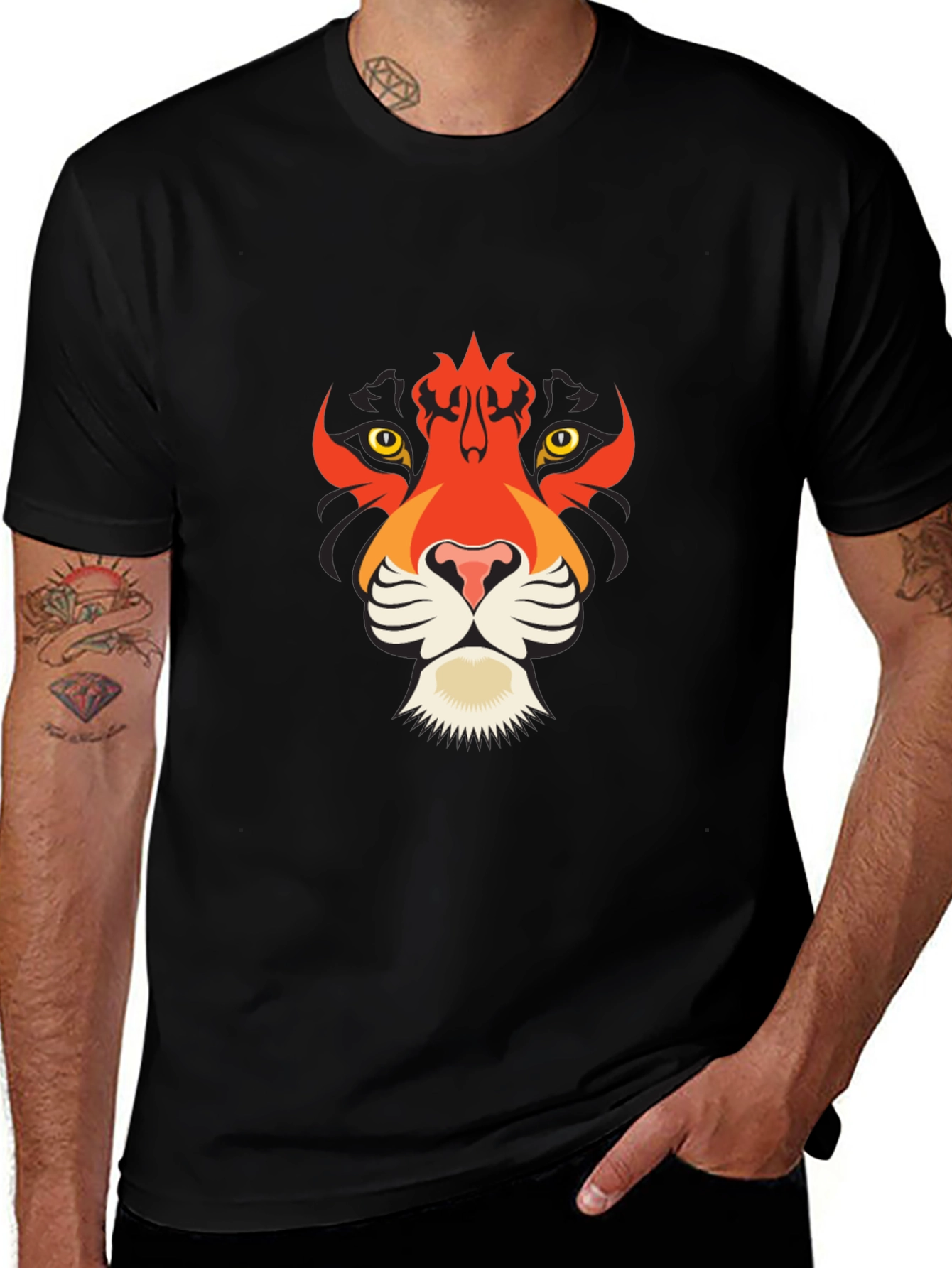 Bold Black T-Shirt with Tiger Graphic