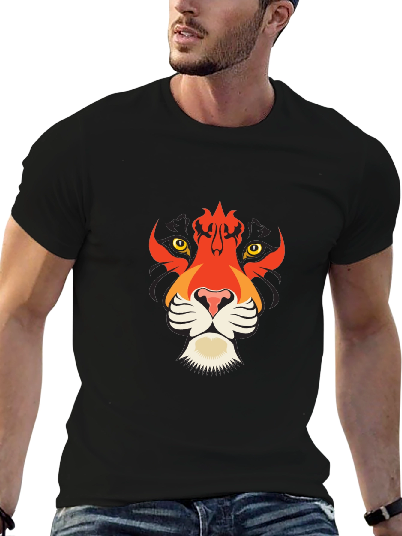 Bold Black T-Shirt with Tiger Graphic