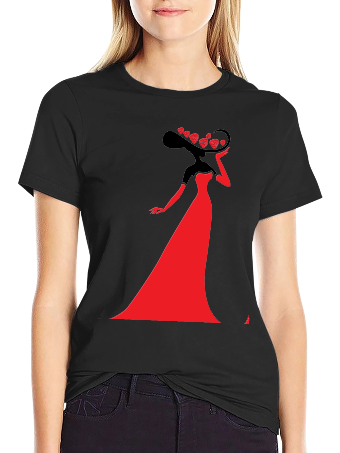 Stylish Lady Graphic Tee - Black