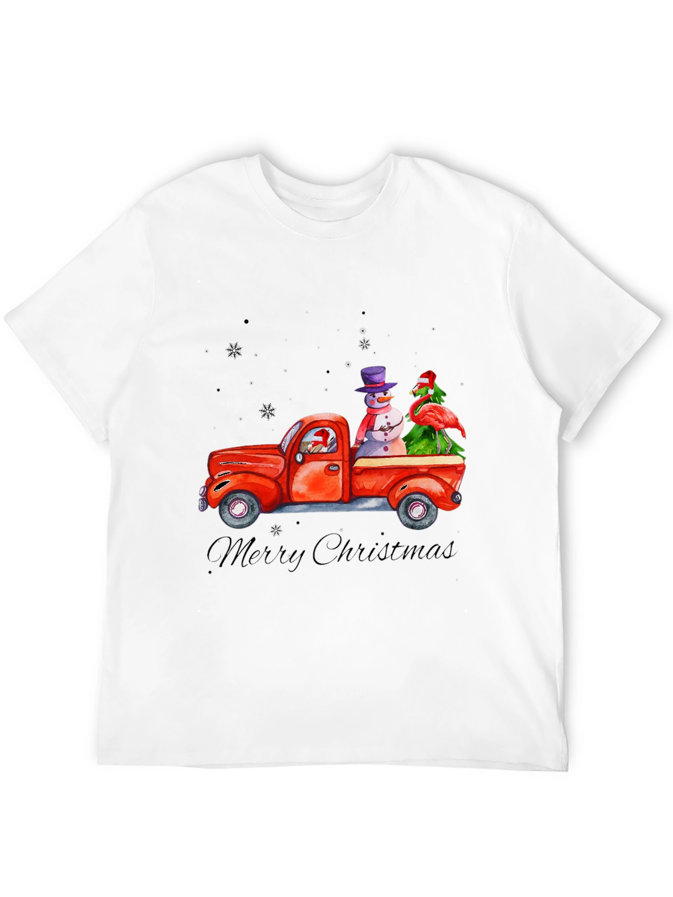 Christmas Truck T-Shirt with Snowman & Flamingo