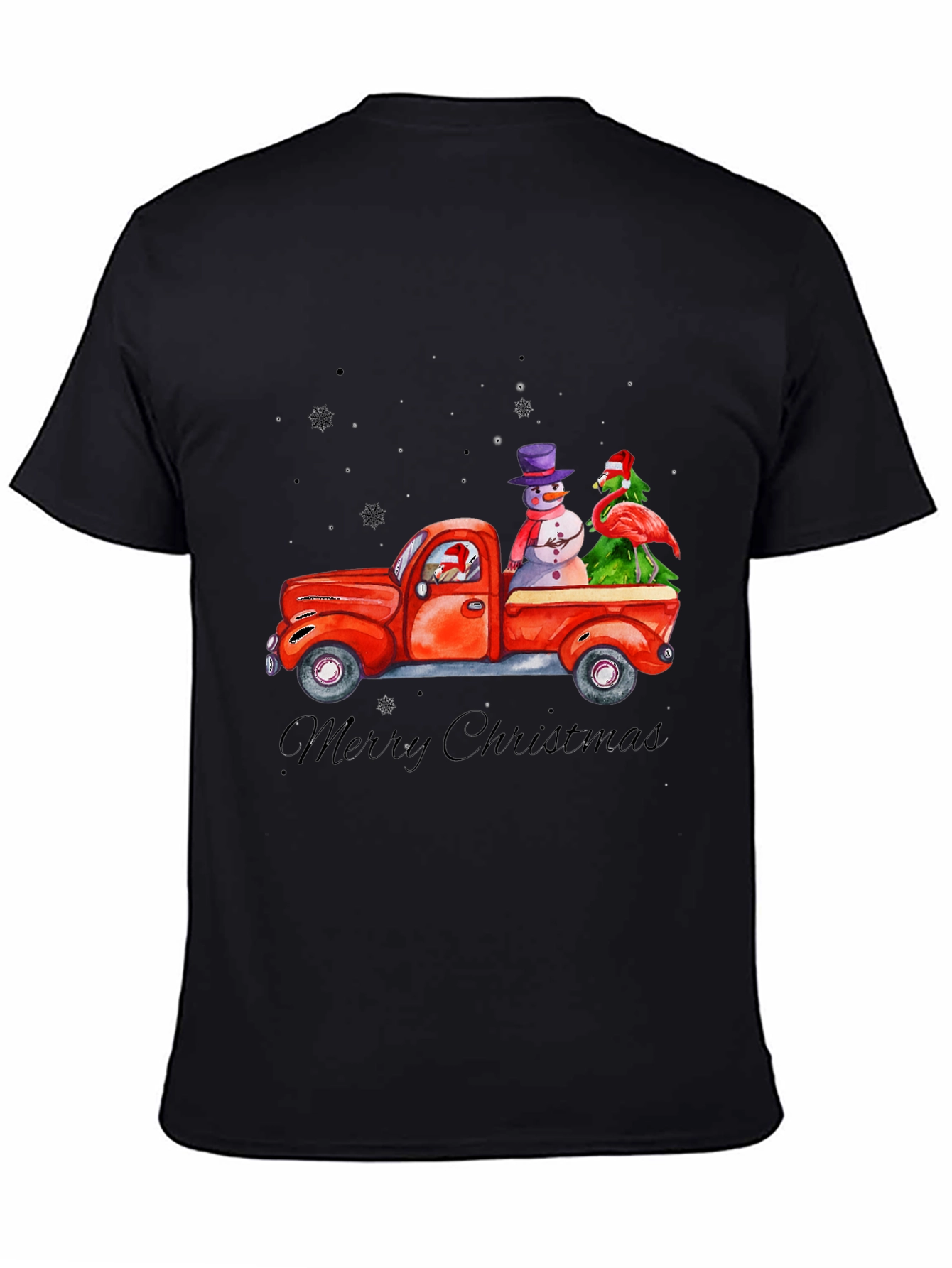 Christmas Truck T-Shirt with Snowman & Flamingo