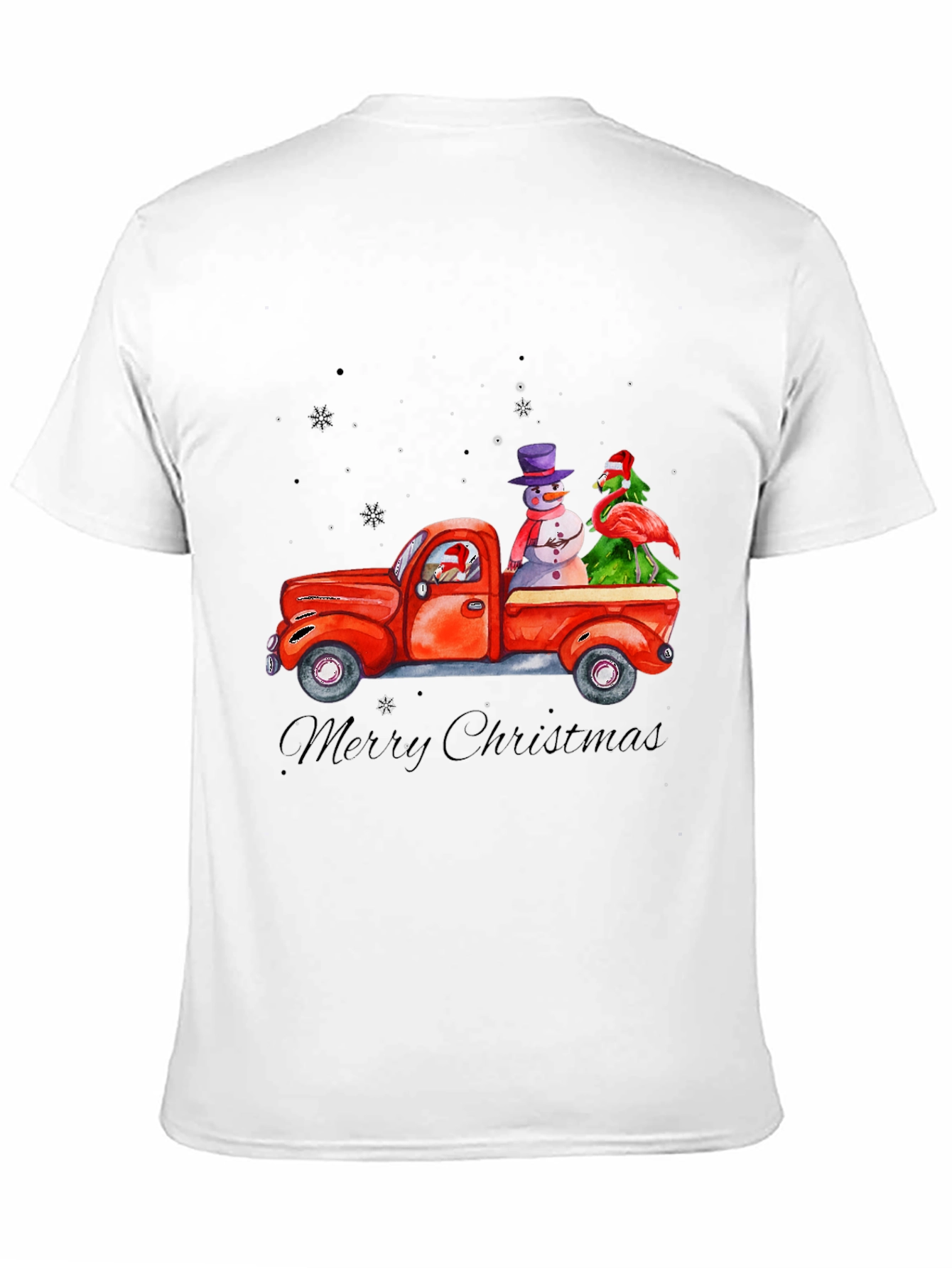 Christmas Truck T-Shirt with Snowman & Flamingo