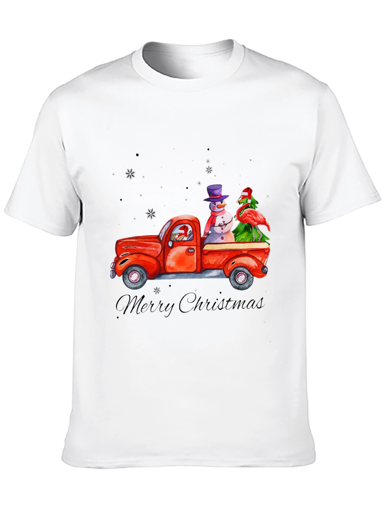 Christmas Truck T-Shirt with Snowman & Flamingo