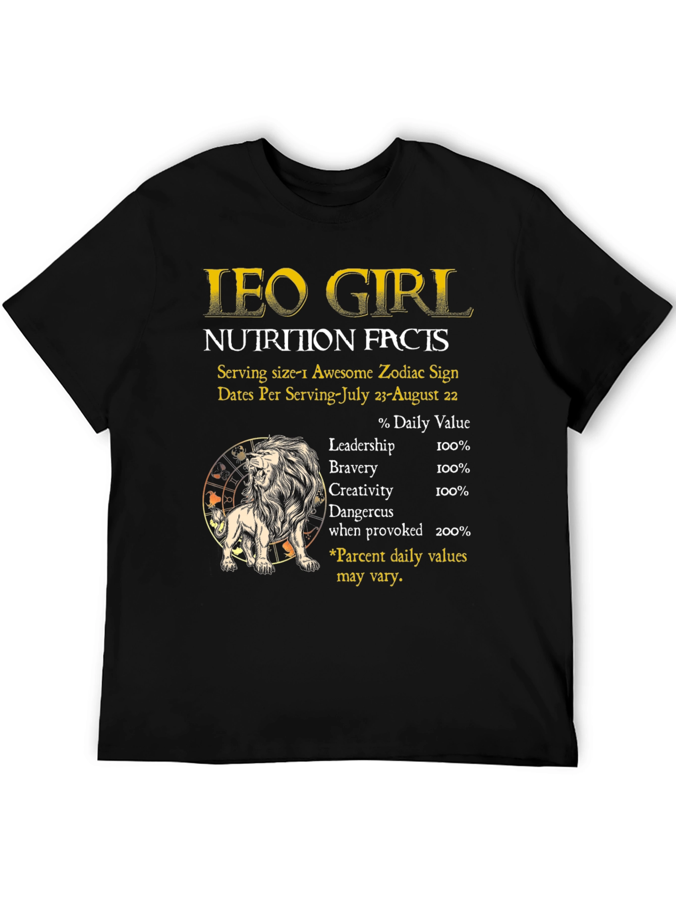 Leo Girl Nutrition Facts Zodiac T-Shirt