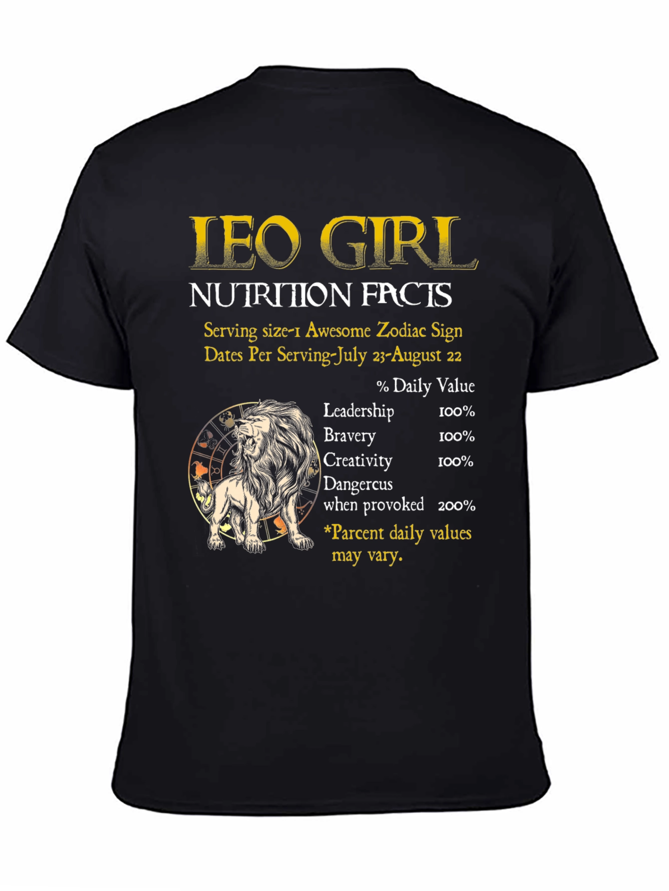 Leo Girl Nutrition Facts Zodiac T-Shirt