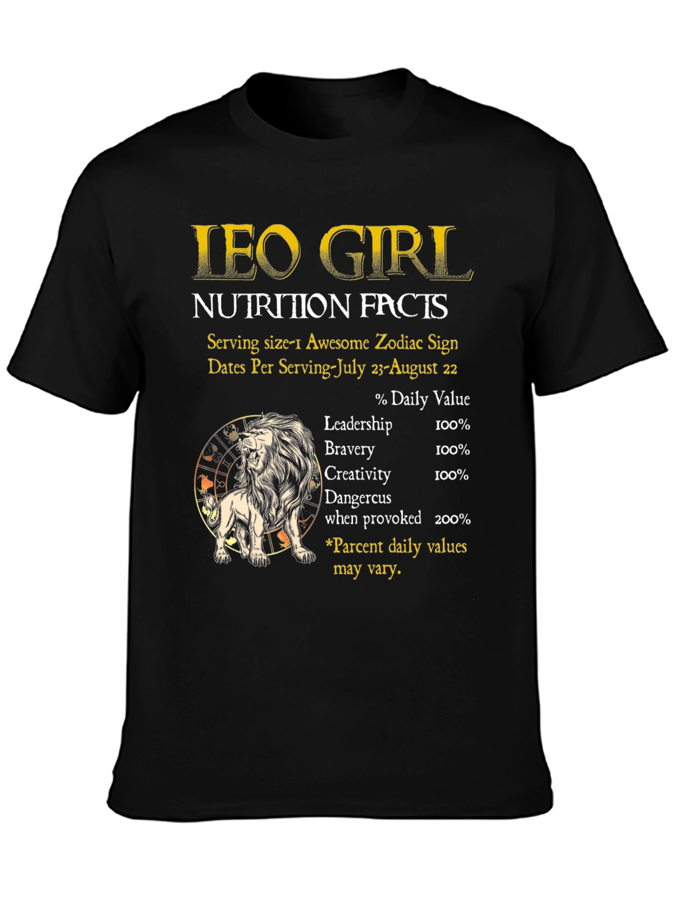 Leo Girl Nutrition Facts Zodiac T-Shirt