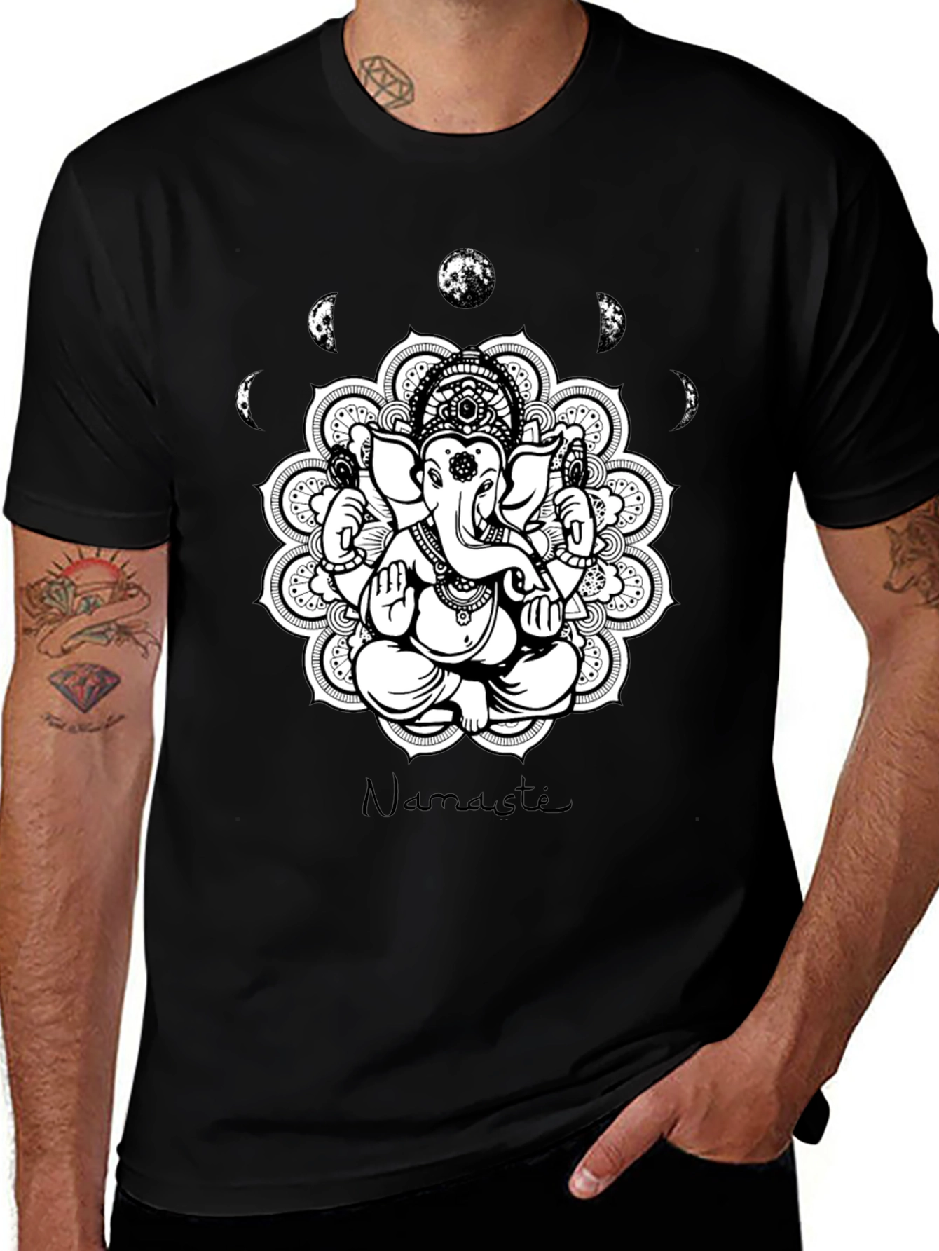 Ganesh Namaste Mandala Black T-Shirt