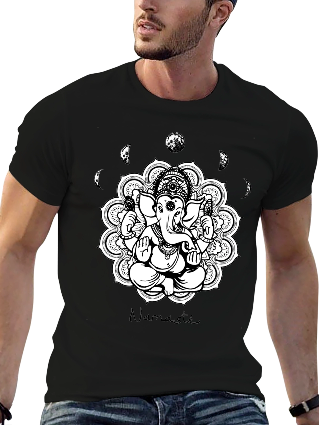 Ganesh Namaste Mandala Black T-Shirt