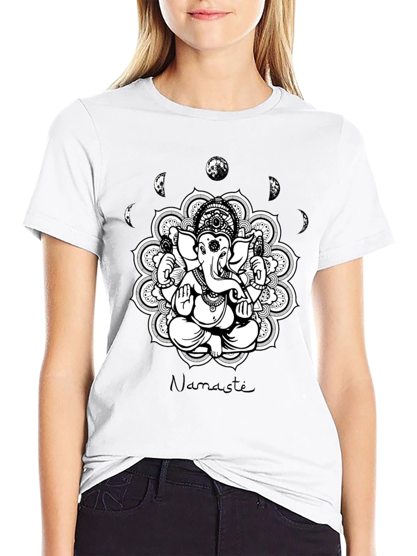 Ganesh Namaste Mandala Black T-Shirt
