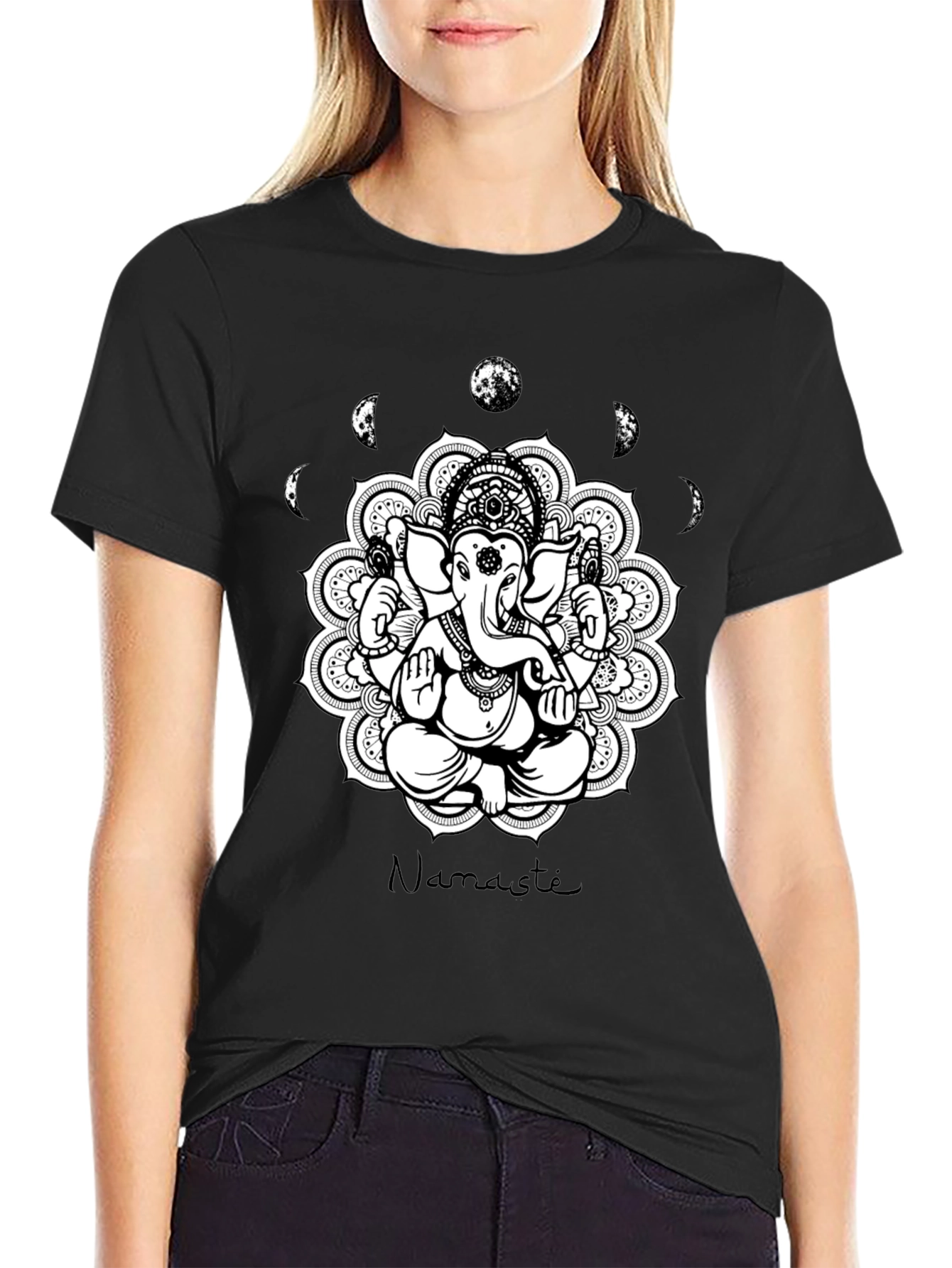Ganesh Namaste Mandala Black T-Shirt
