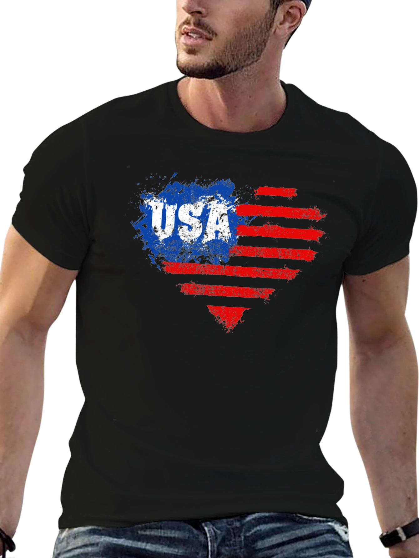 USA Flag Heart Graphic Tee - Patriotic Style