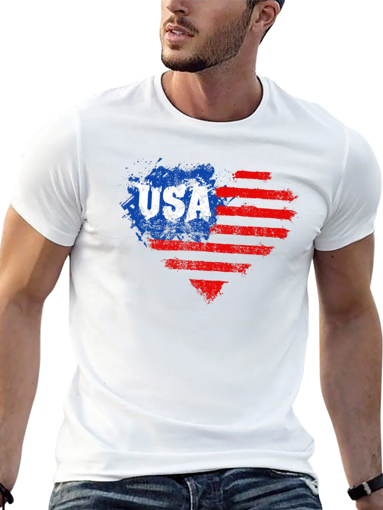 USA Flag Heart Graphic Tee - Patriotic Style