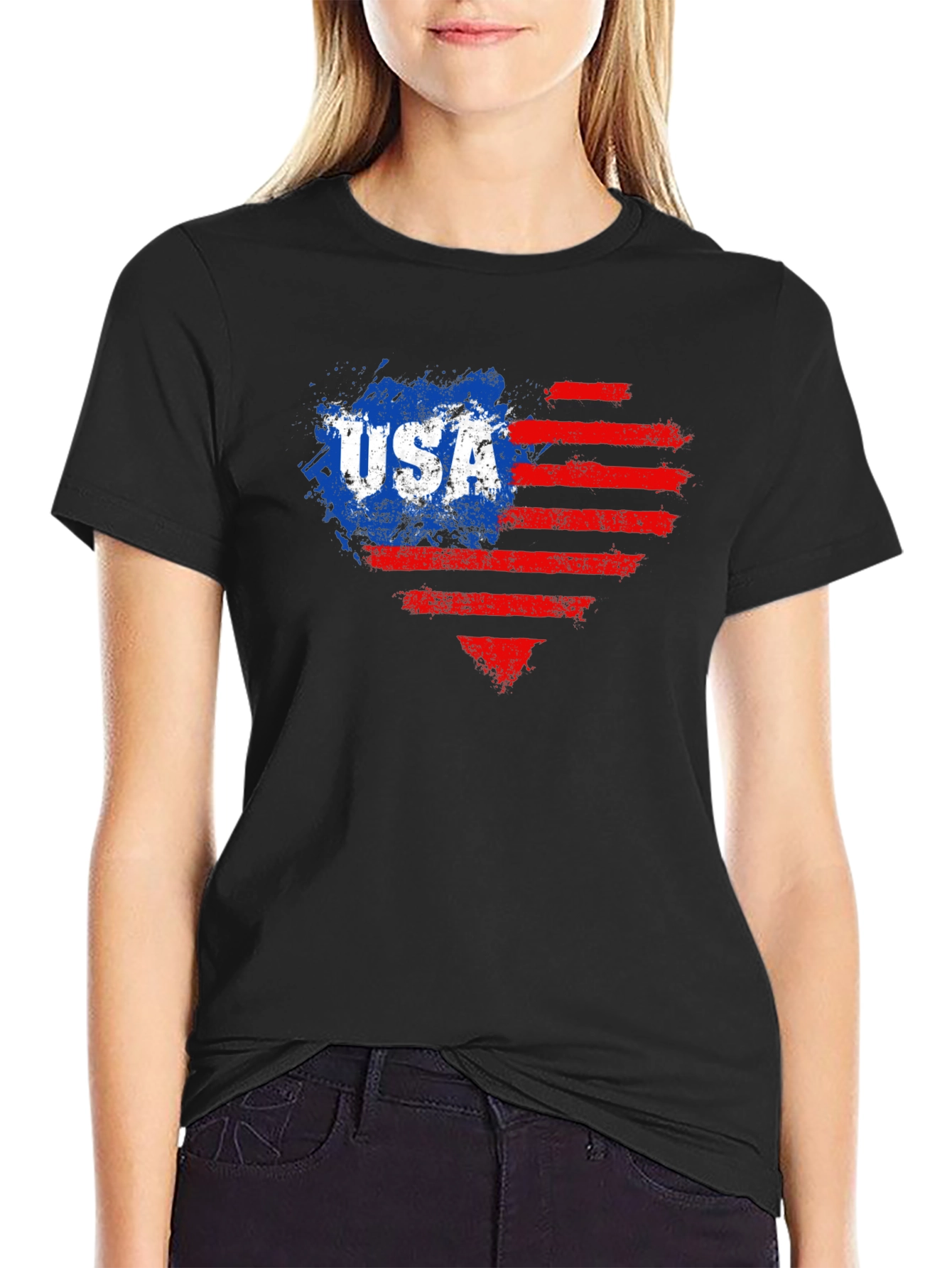 USA Flag Heart Graphic Tee - Patriotic Style