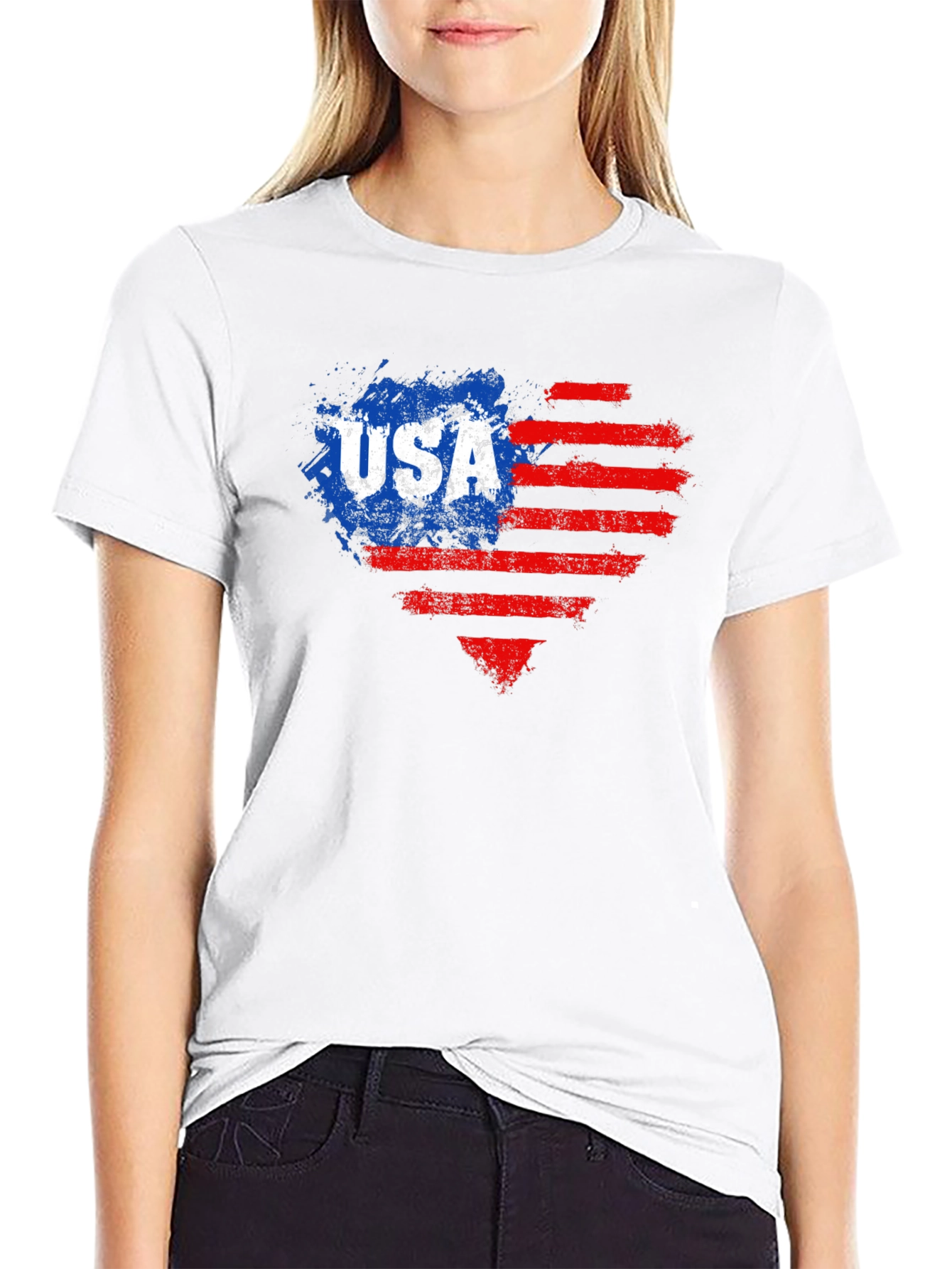 USA Flag Heart Graphic Tee - Patriotic Style