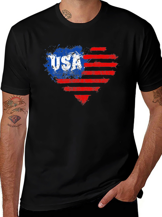 USA Flag Heart Graphic Tee - Patriotic Style