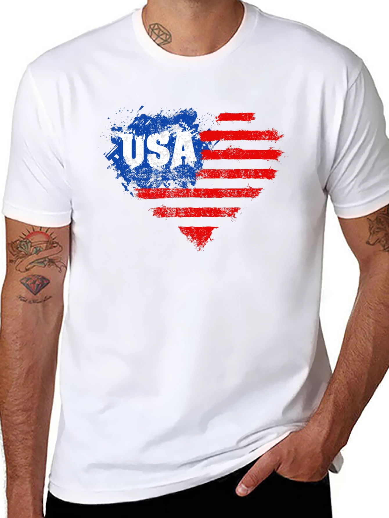 USA Flag Heart Graphic Tee - Patriotic Style