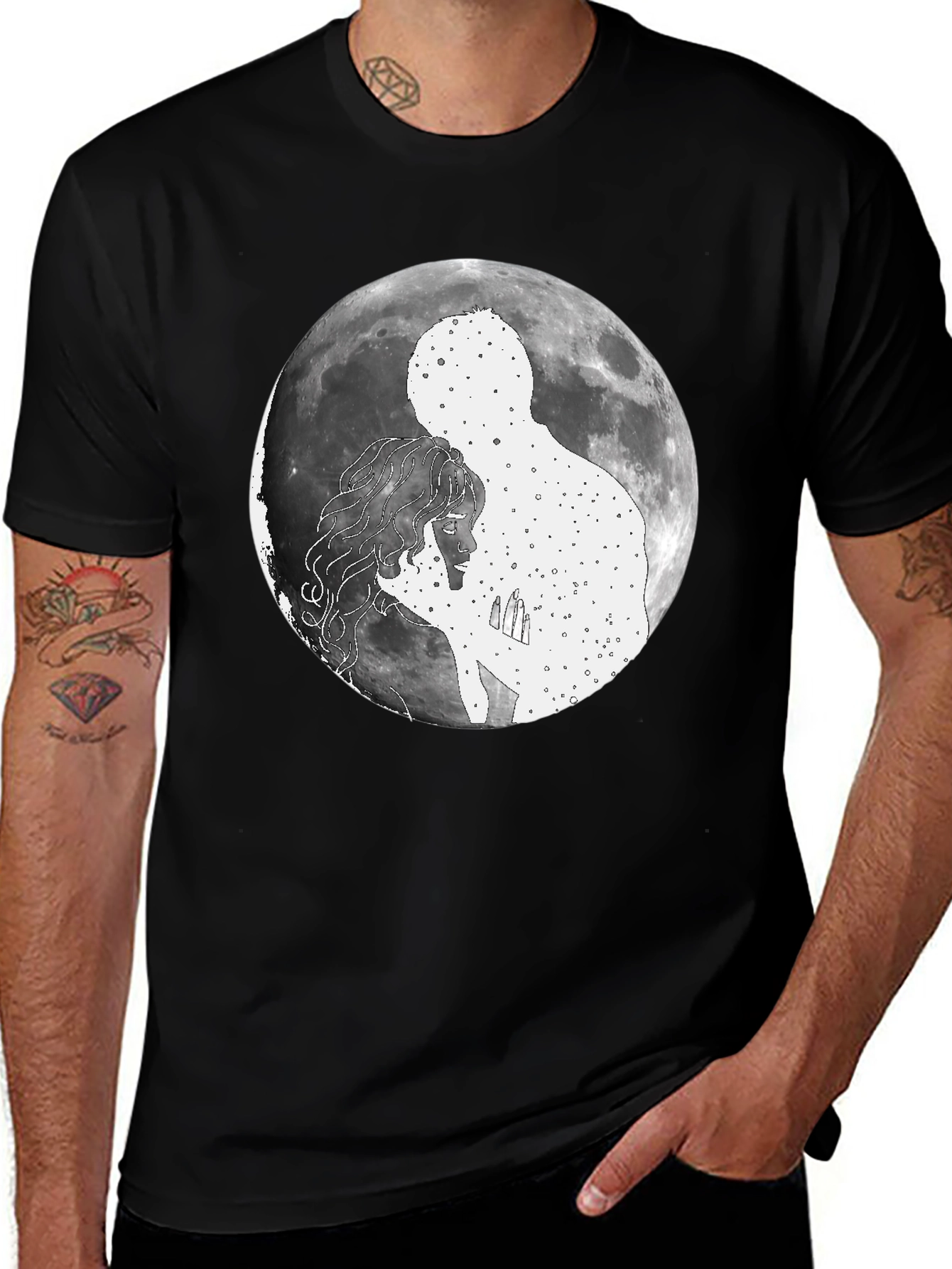 Celestial Embrace Graphic T-Shirt - Moonlit Love