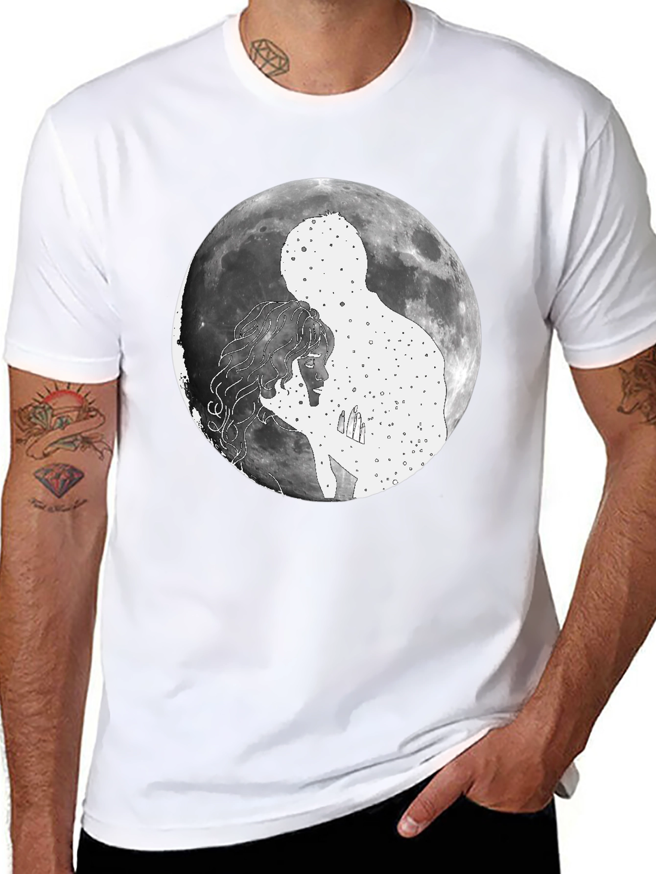 Celestial Embrace Graphic T-Shirt - Moonlit Love