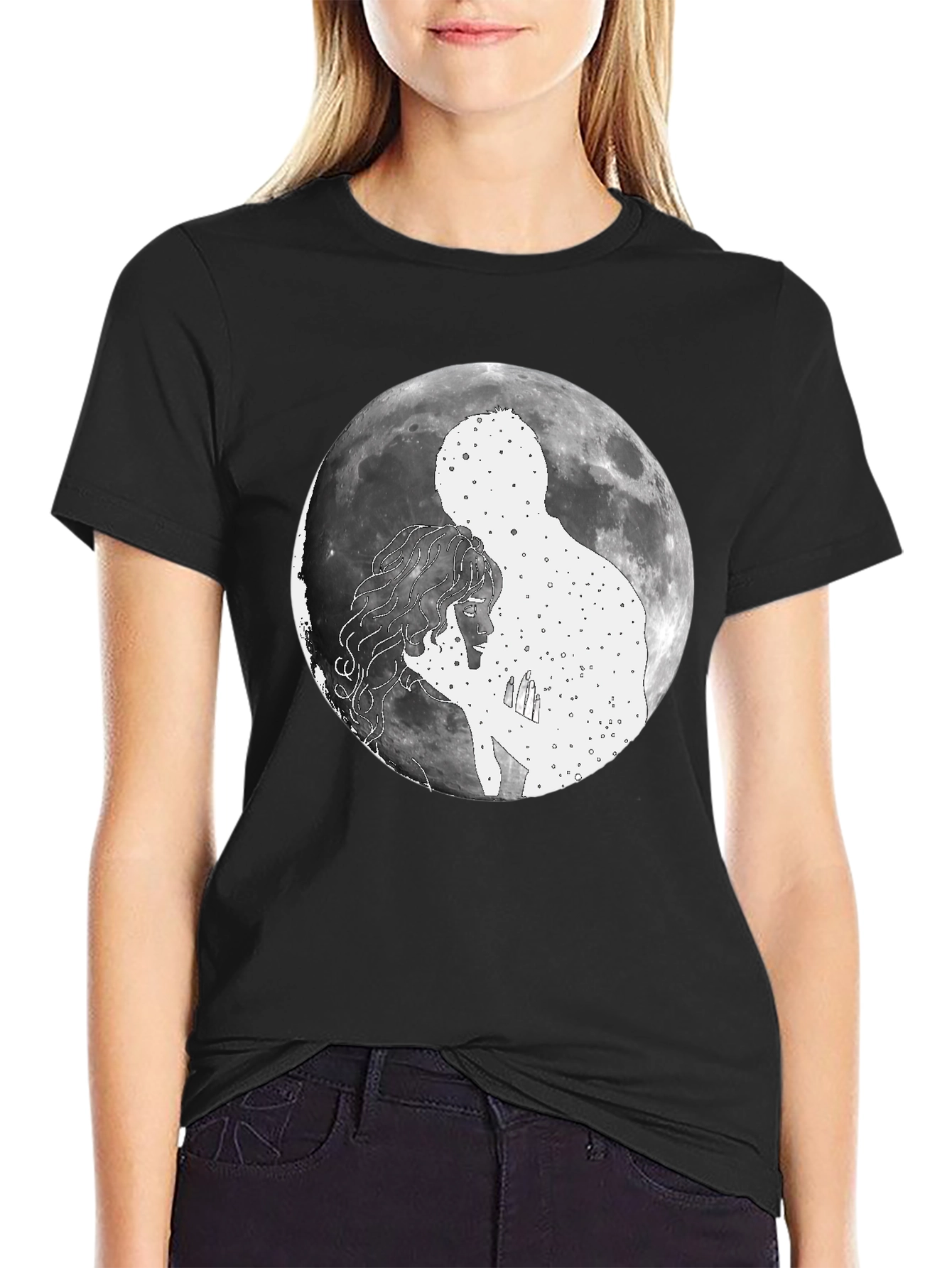 Celestial Embrace Graphic T-Shirt - Moonlit Love