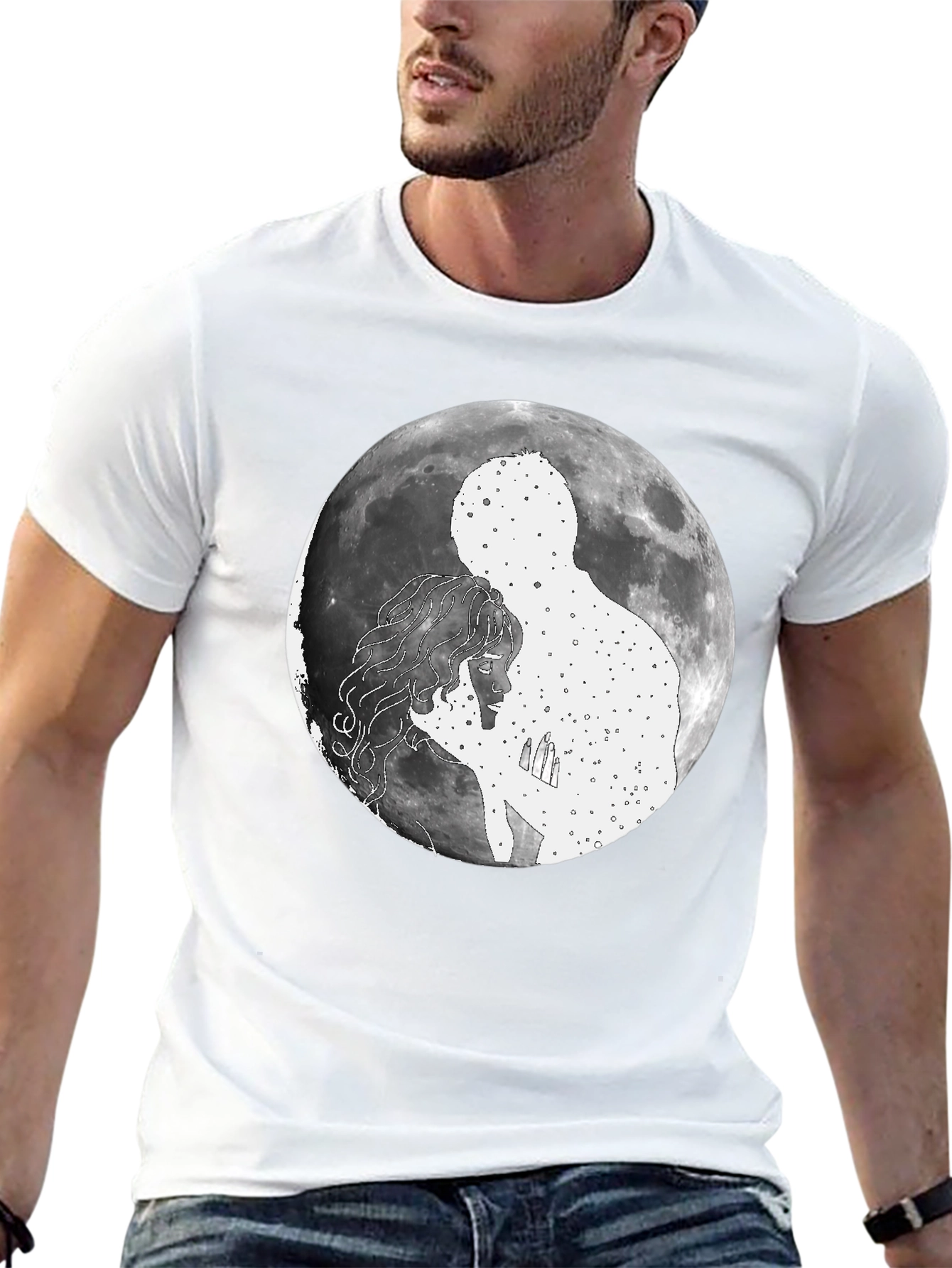 Celestial Embrace Graphic T-Shirt - Moonlit Love