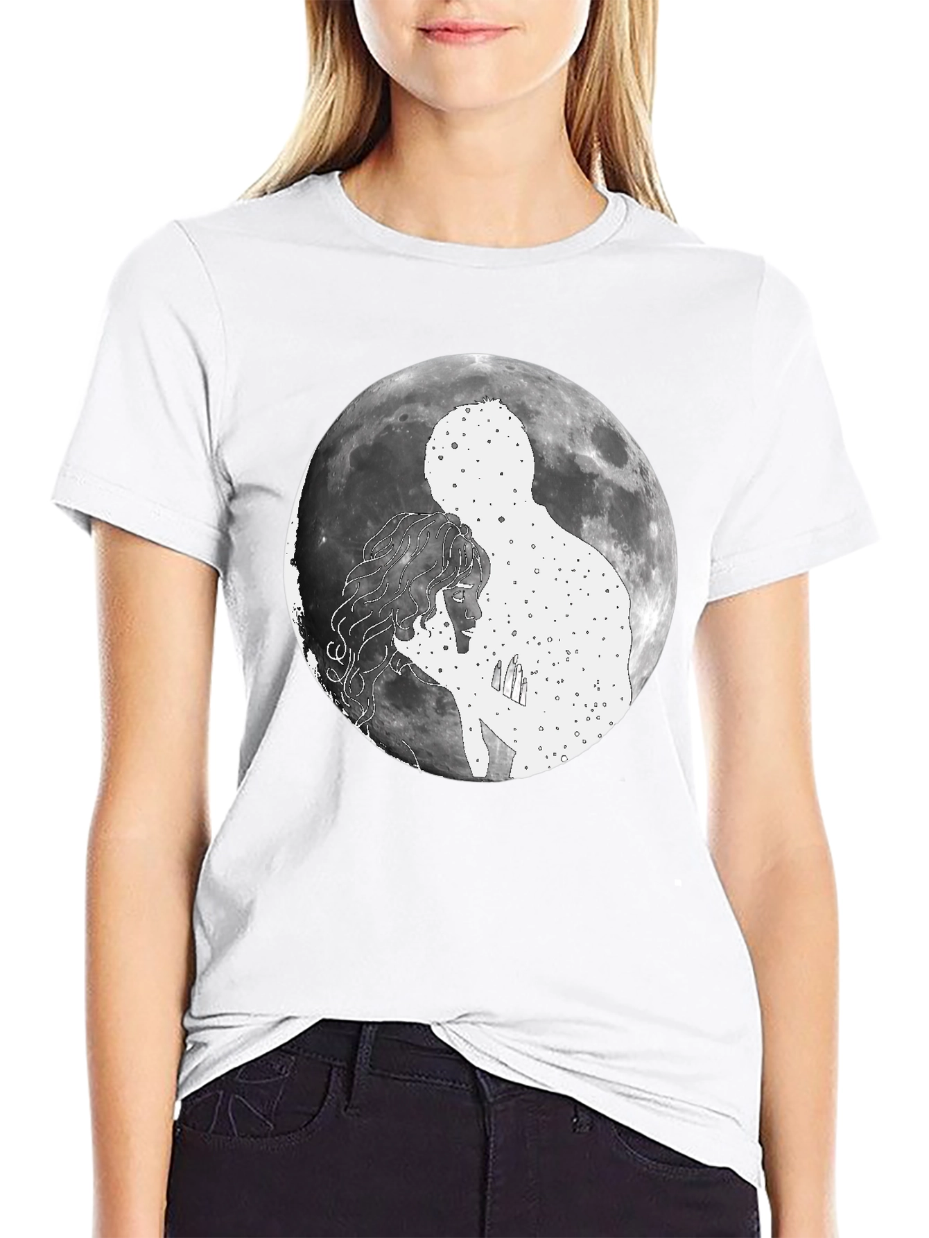 Celestial Embrace Graphic T-Shirt - Moonlit Love