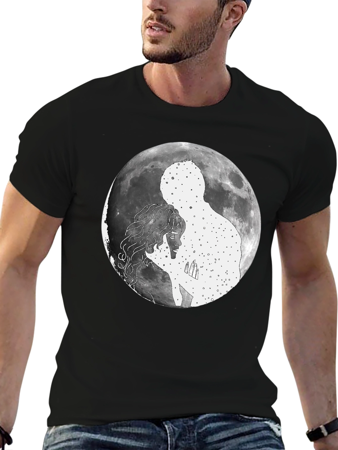 Celestial Embrace Graphic T-Shirt - Moonlit Love