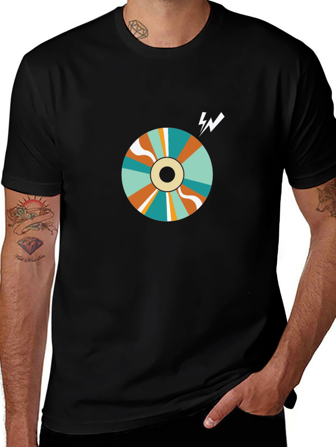 Retro Swirl Graphic Tee - Black Cotton Blend