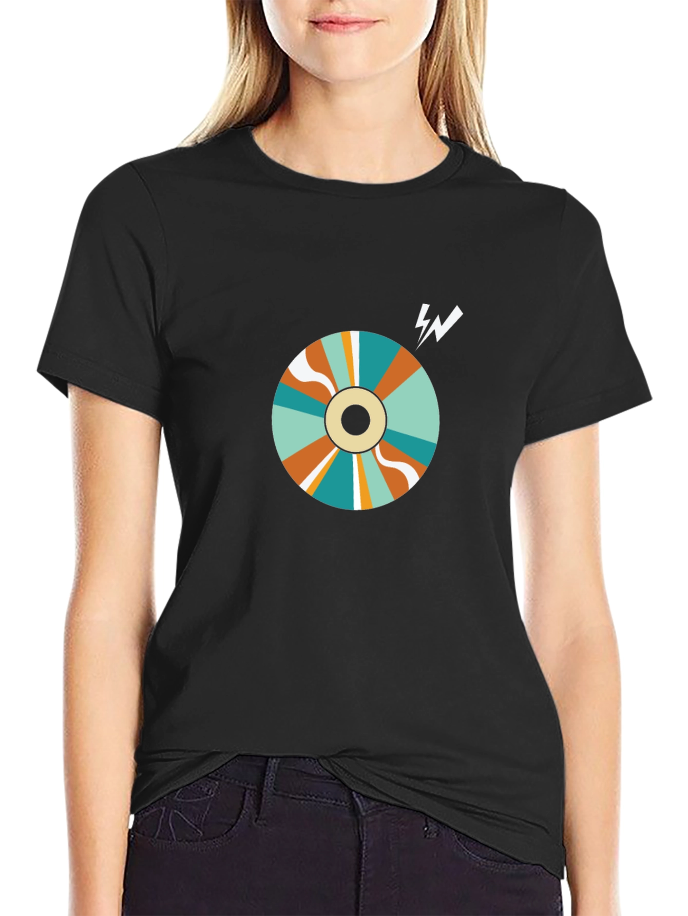 Retro Swirl Graphic Tee - Black Cotton Blend